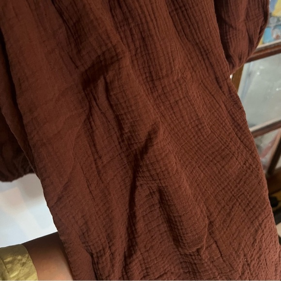 Brown Ruffled Maxi Dress 100% cotton gauze waffle earthy tone - Picture 12 of 15